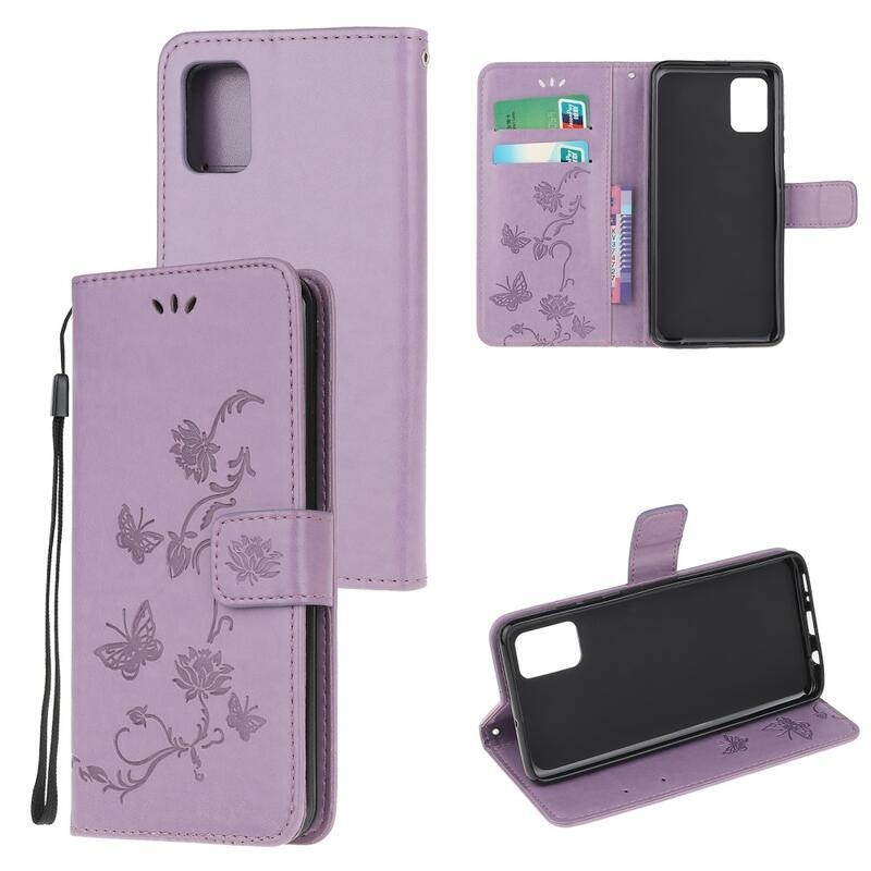 Flowers PU kožené peněženkové pouzdro na mobil Samsung Galaxy A32 5G - světlefialová