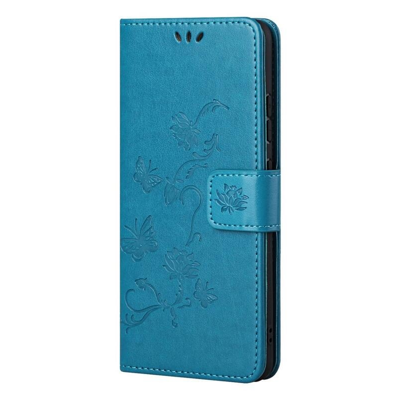 Flowers PU kožené peněženkové pouzdro na mobil Samsung Galaxy M52 5G - modré