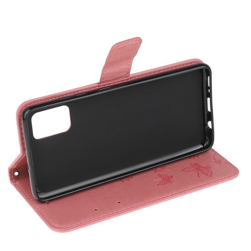 Flowers PU kožené peněženkové pouzdro na mobil Xiaomi Poco M3 - růžové