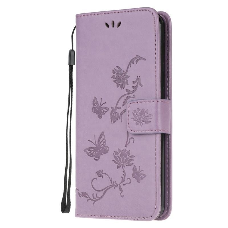 Flowers PU kožené peněženkové pouzdro na mobil Xiaomi Redmi Note 9 Pro/Note 9S - fialové
