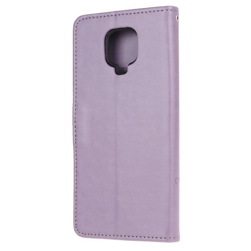 Flowers PU kožené peněženkové pouzdro na mobil Xiaomi Redmi Note 9 Pro/Note 9S - fialové