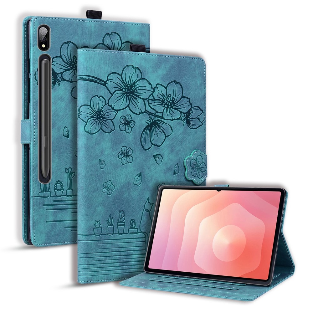Flowers zavírací pouzdro na Samsung Galaxy Tab S11 Ultra - modrozelené