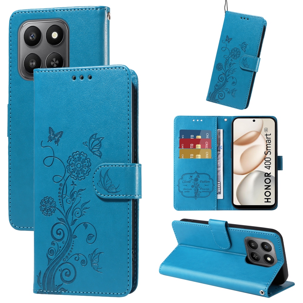 Flowery knížkové pouzdro Honor 400 Smart 5G/4G/Honor X7d - modré