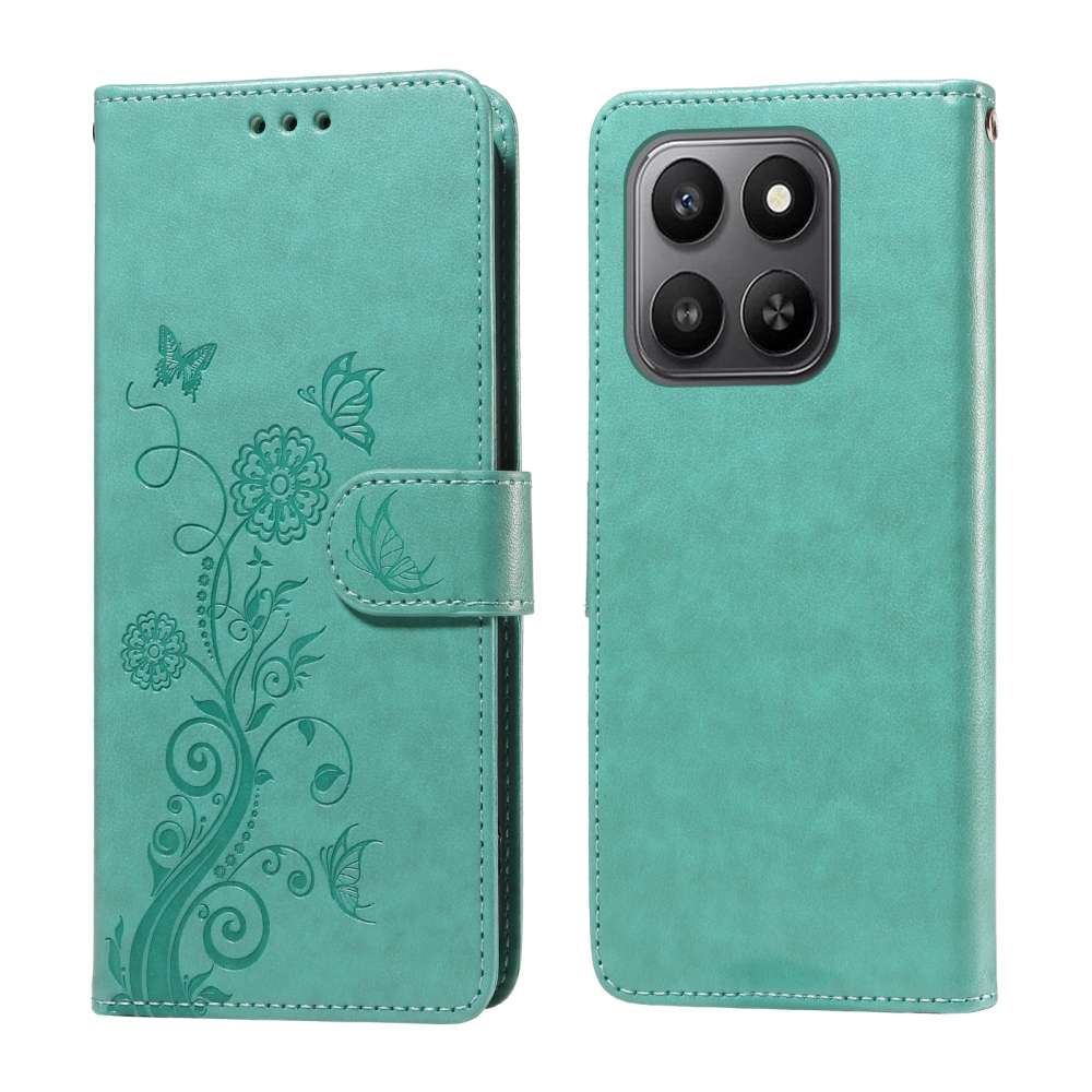 Flowery knížkové pouzdro Honor 400 Smart 5G/4G/Honor X7d - modrozelené