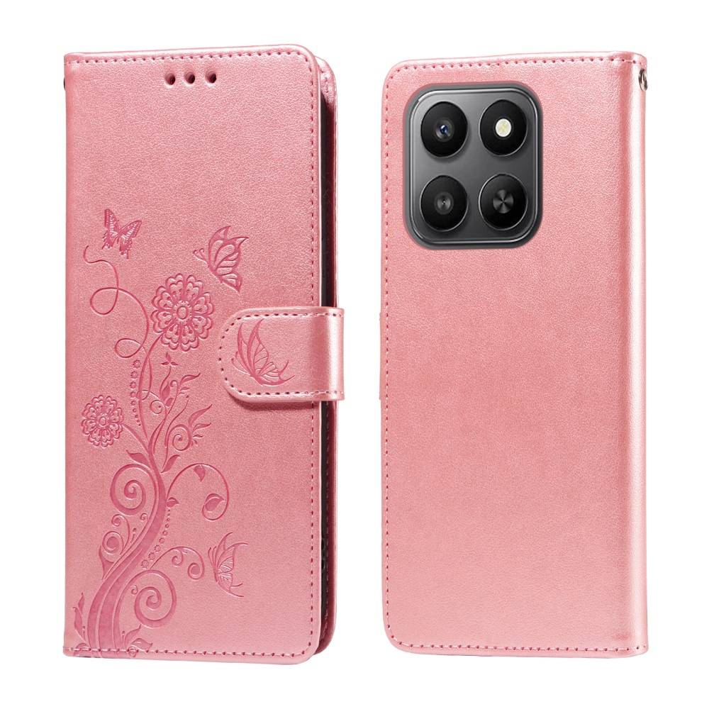 Flowery knížkové pouzdro Honor 400 Smart 5G/4G/Honor X7d - růžové
