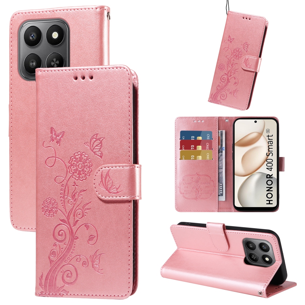 Flowery knížkové pouzdro Honor 400 Smart 5G/4G/Honor X7d - růžové