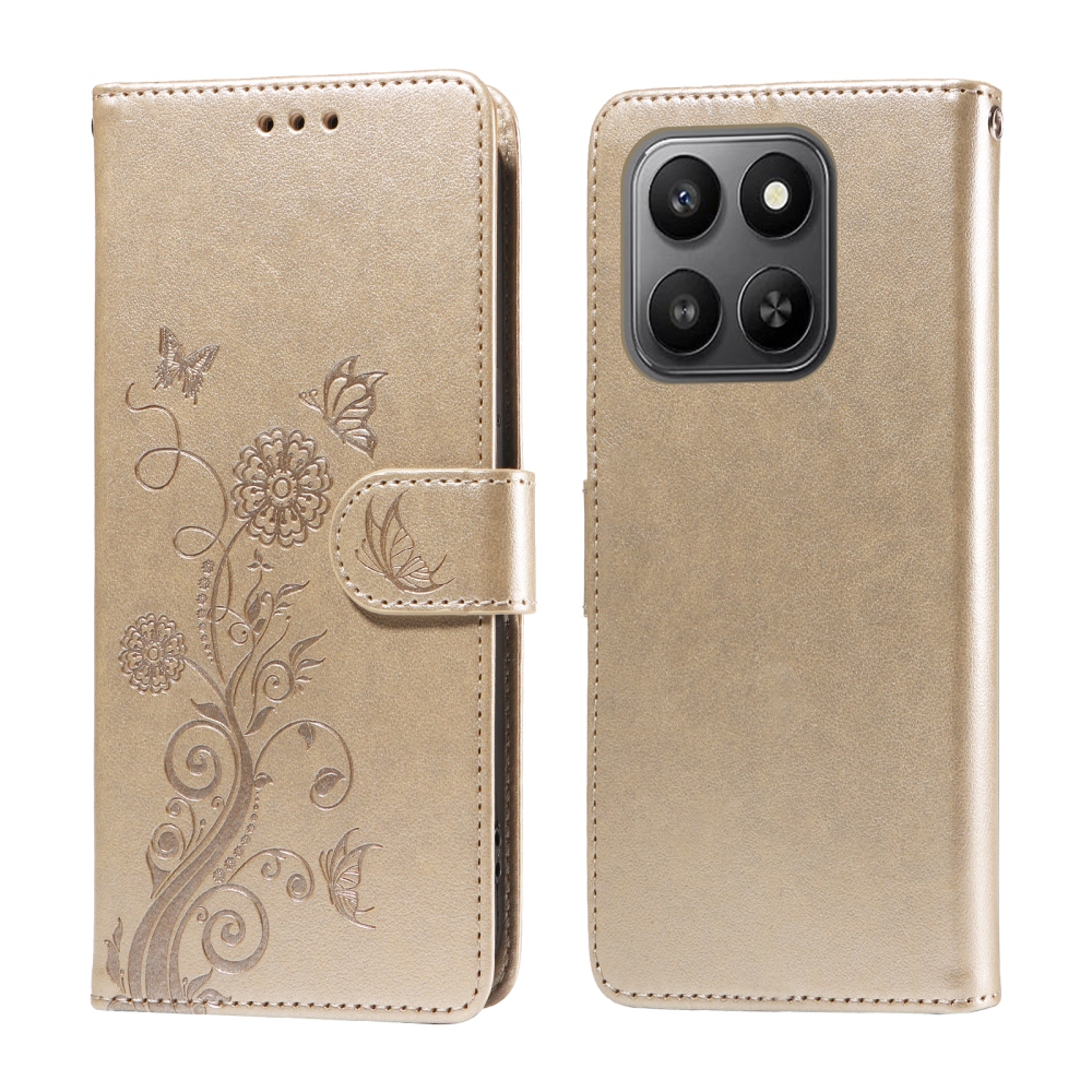 Flowery knížkové pouzdro Honor 400 Smart 5G/4G/Honor X7d - zlaté