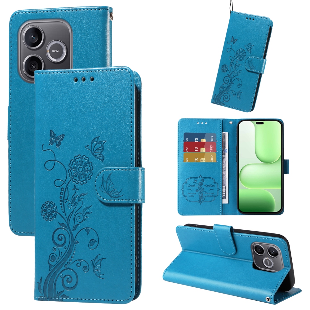 Flowery knížkové pouzdro na Honor 600 Lite 5G - modré