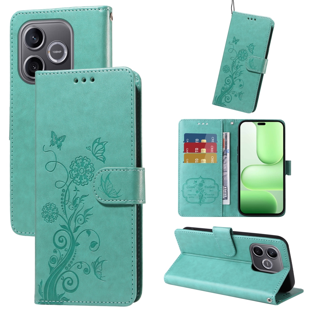 Flowery knížkové pouzdro na Honor 600 Lite 5G - modrozelené
