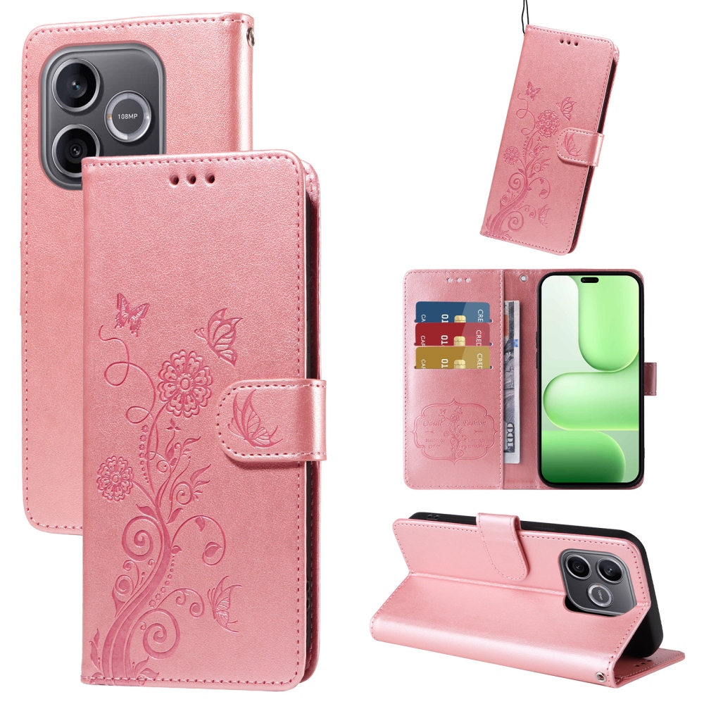 Flowery knížkové pouzdro na Honor 600 Lite 5G - růžové