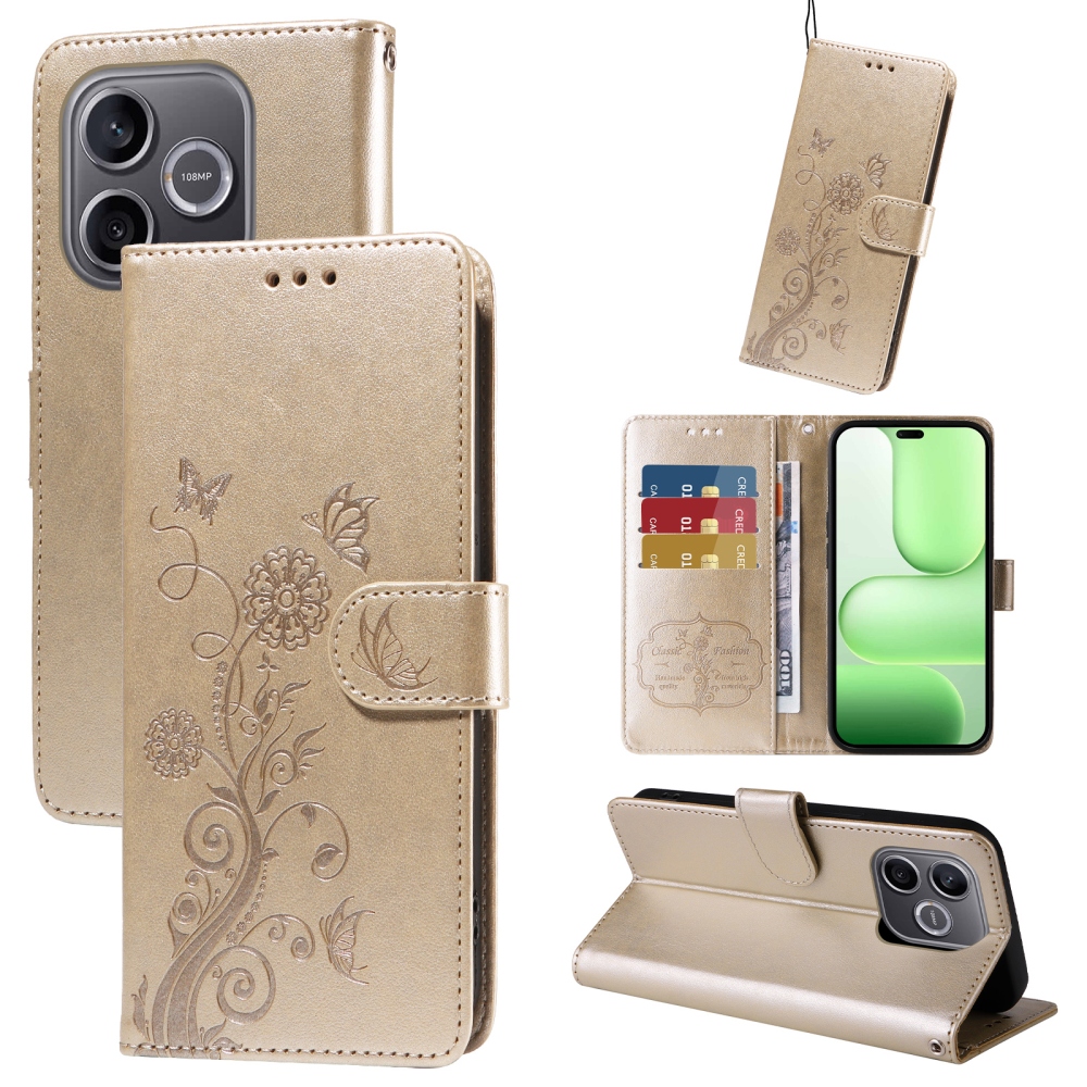 Flowery knížkové pouzdro na Honor 600 Lite 5G - zlaté