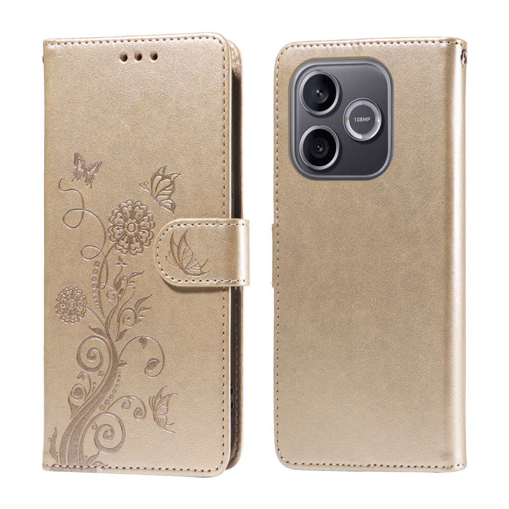 Flowery knížkové pouzdro na Honor 600 Lite 5G - zlaté