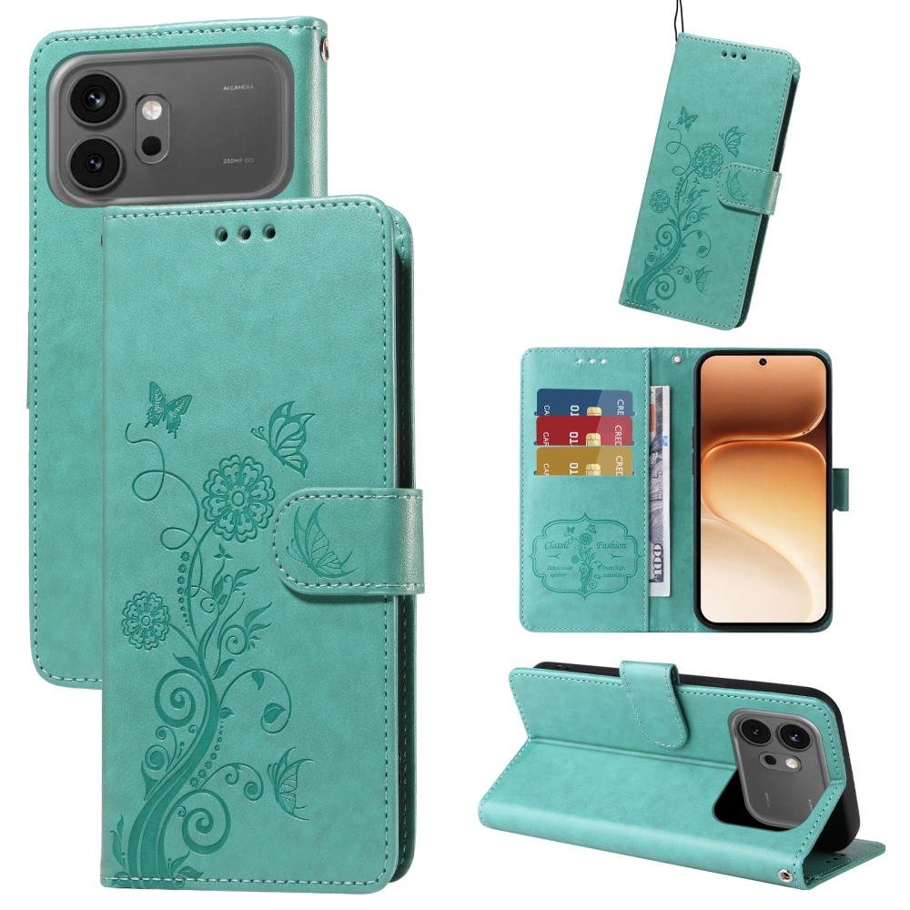 Flowery knížkové pouzdro na Honor 600 Pro 5G/Honor 600 5G - modrozelené