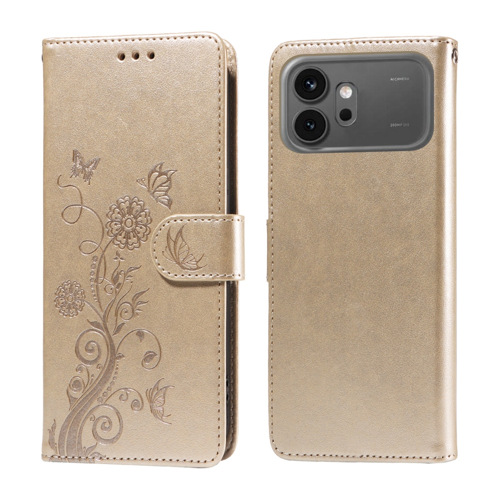 Flowery knížkové pouzdro na Honor 600 Pro 5G/Honor 600 5G - zlaté