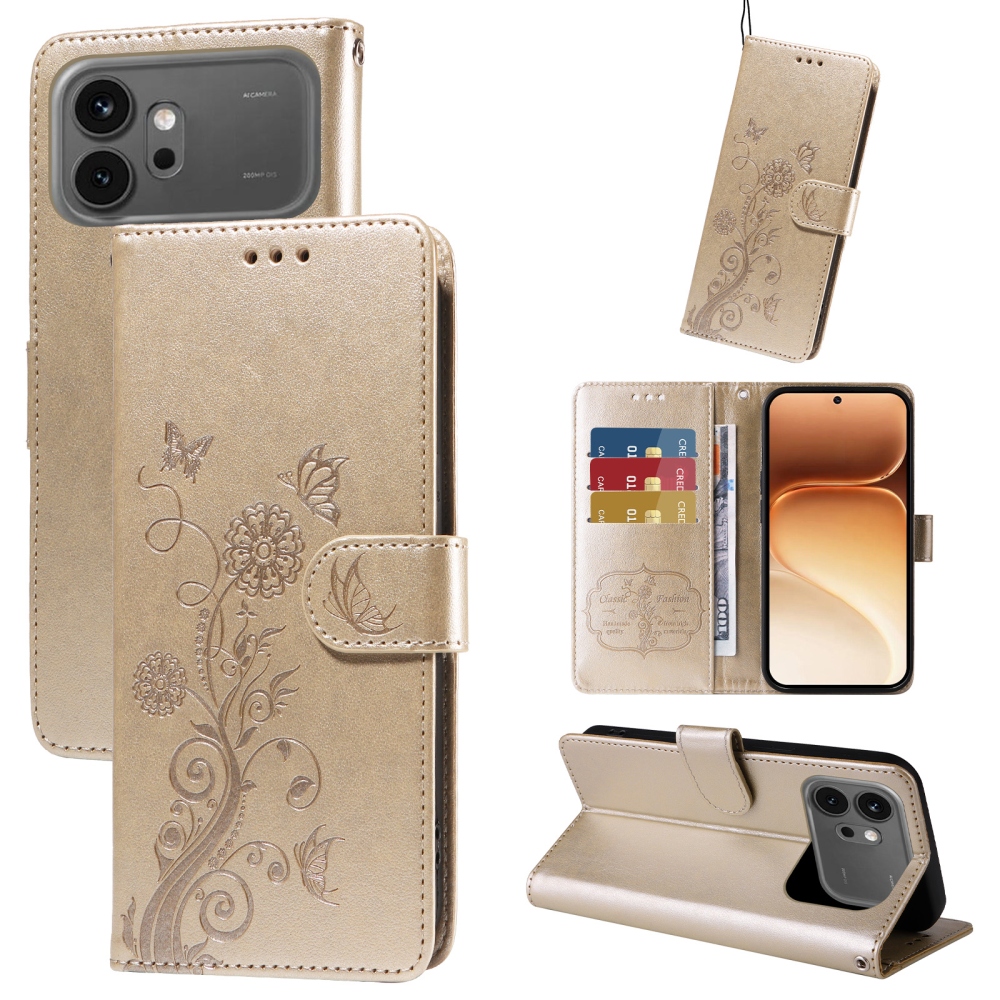 Flowery knížkové pouzdro na Honor 600 Pro 5G/Honor 600 5G - zlaté