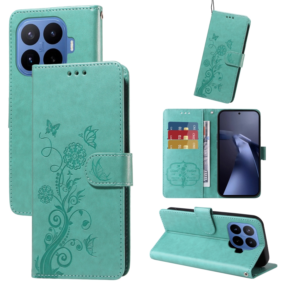Flowery knížkové pouzdro na mobil Xiaomi 17T Pro - modrozelené