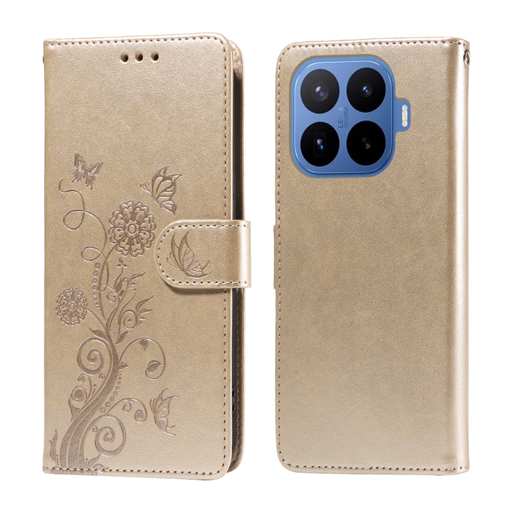 Flowery knížkové pouzdro na mobil Xiaomi 17T Pro - zlaté