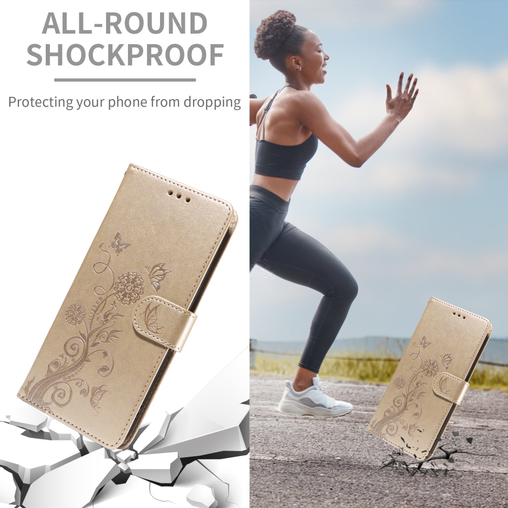 Flowery knížkové pouzdro na mobil Xiaomi 17T Pro - zlaté