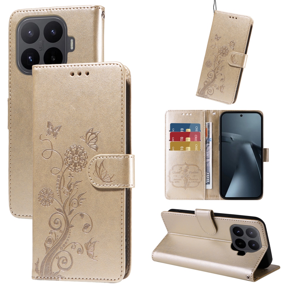 Flowery knížkové pouzdro na mobil Xiaomi 17T - zlaté
