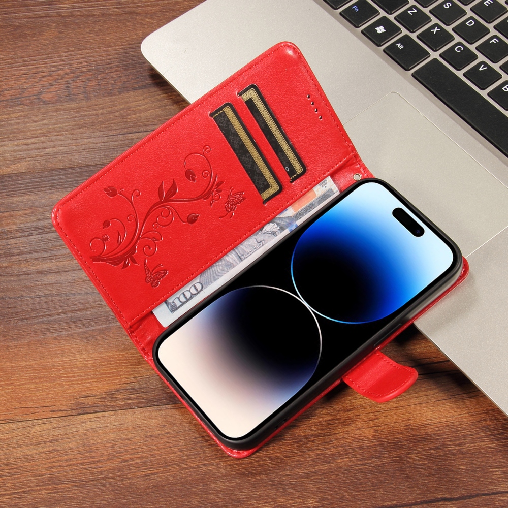 Flowery knížkové pouzdro na Oppo Reno 16 Pro 5G/Oppo Reno 16 5G - červené