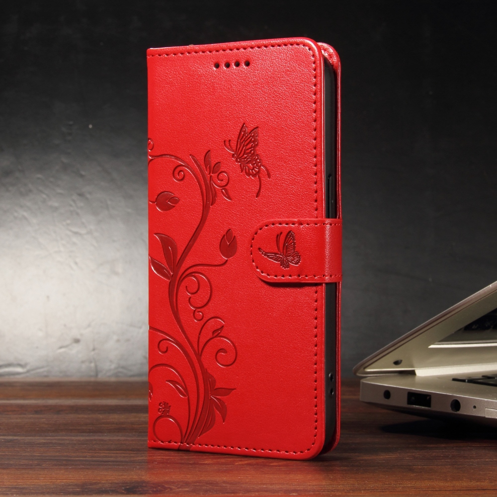 Flowery knížkové pouzdro na Oppo Reno 16 Pro 5G/Oppo Reno 16 5G - červené