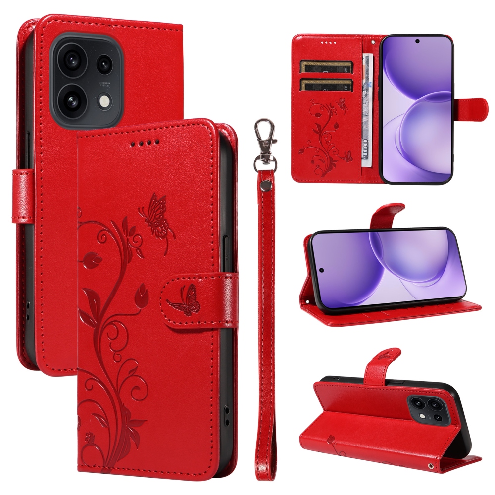 Flowery knížkové pouzdro na Oppo Reno 16 Pro 5G/Oppo Reno 16 5G - červené