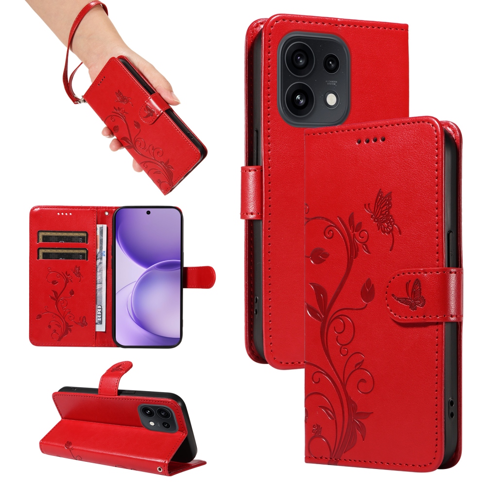 Flowery knížkové pouzdro na Oppo Reno 16 Pro 5G/Oppo Reno 16 5G - červené