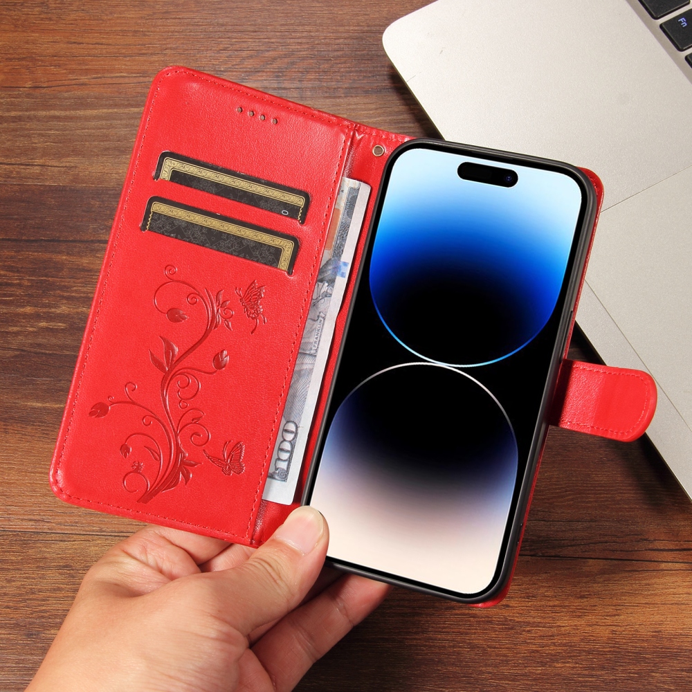 Flowery knížkové pouzdro na Oppo Reno 16 Pro 5G/Oppo Reno 16 5G - červené