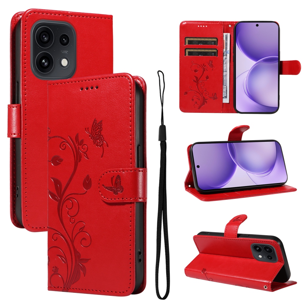 Flowery knížkové pouzdro na Oppo Reno 16 Pro 5G/Oppo Reno 16 5G - červené