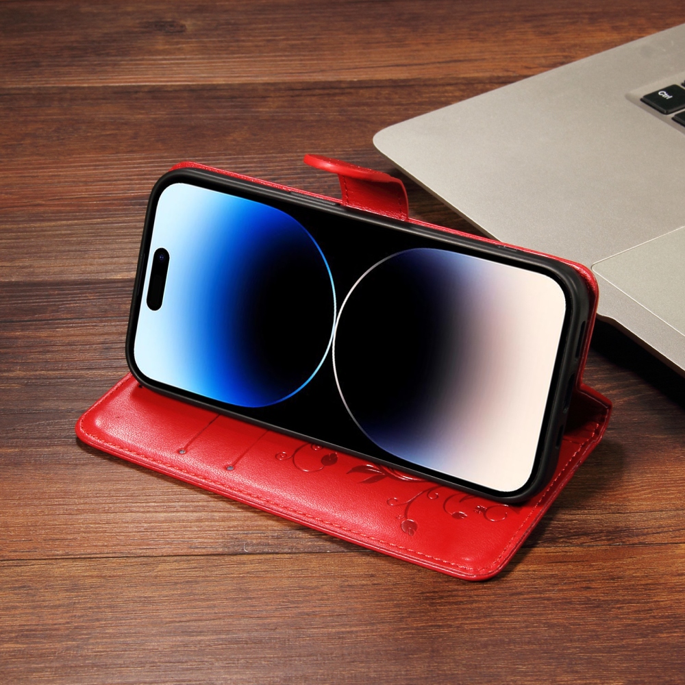 Flowery knížkové pouzdro na Oppo Reno 16 Pro 5G/Oppo Reno 16 5G - červené