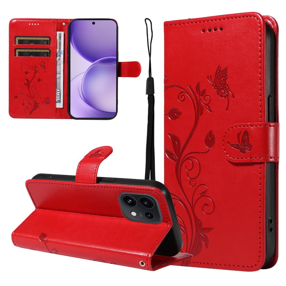 Flowery knížkové pouzdro na Oppo Reno 16 Pro 5G/Oppo Reno 16 5G - červené