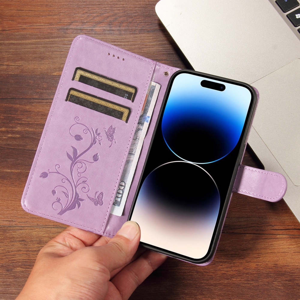 Flowery knížkové pouzdro na Oppo Reno 16 Pro 5G/Oppo Reno 16 5G - fialové