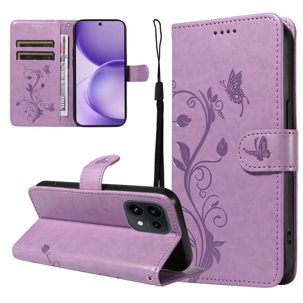 Flowery knížkové pouzdro na Oppo Reno 16 Pro 5G/Oppo Reno 16 5G - fialové