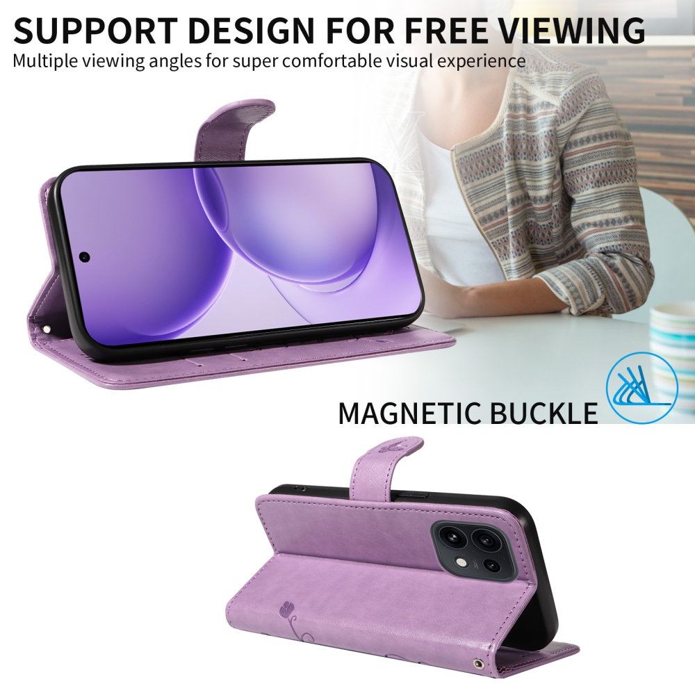 Flowery knížkové pouzdro na Oppo Reno 16 Pro 5G/Oppo Reno 16 5G - fialové