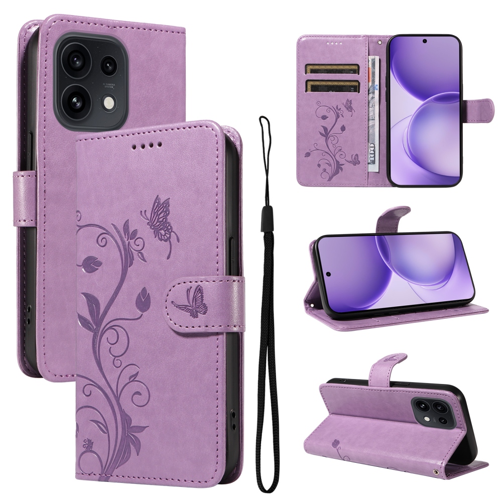 Flowery knížkové pouzdro na Oppo Reno 16 Pro 5G/Oppo Reno 16 5G - fialové