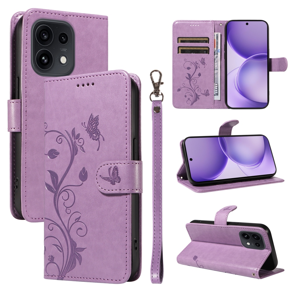 Flowery knížkové pouzdro na Oppo Reno 16 Pro 5G/Oppo Reno 16 5G - fialové