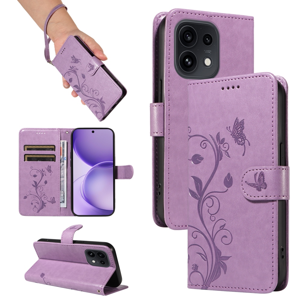Flowery knížkové pouzdro na Oppo Reno 16 Pro 5G/Oppo Reno 16 5G - fialové
