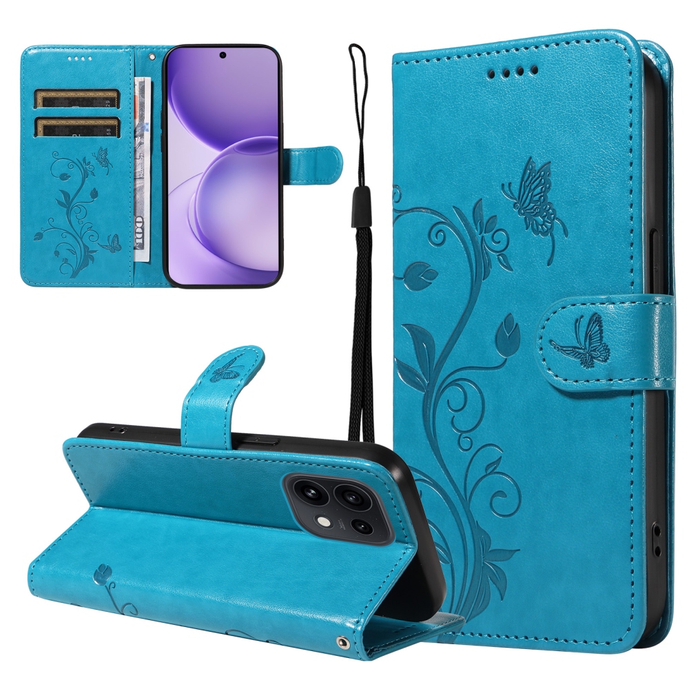 Flowery knížkové pouzdro na Oppo Reno 16 Pro 5G/Oppo Reno 16 5G - modré