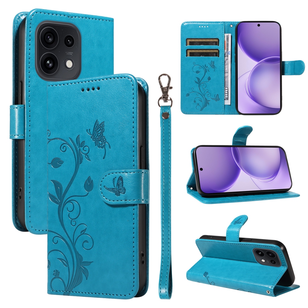 Flowery knížkové pouzdro na Oppo Reno 16 Pro 5G/Oppo Reno 16 5G - modré