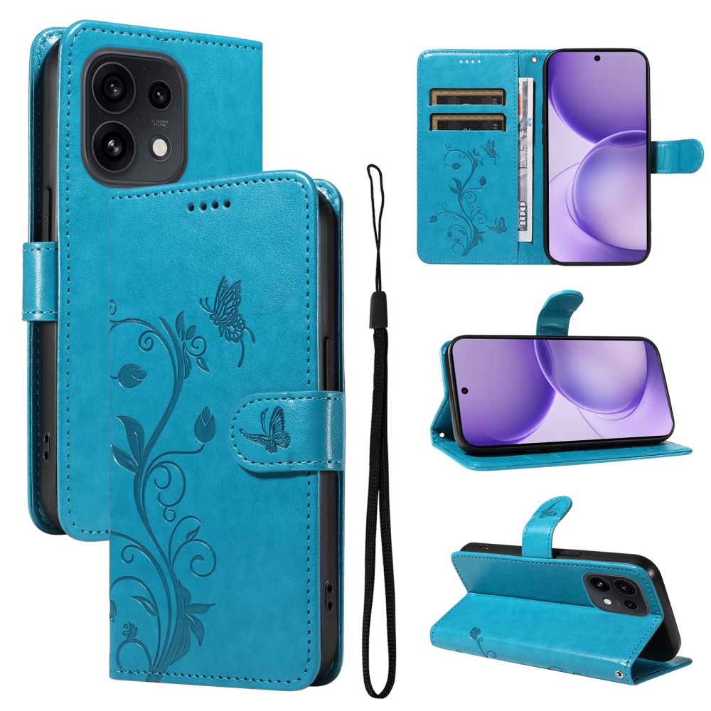 Flowery knížkové pouzdro na Oppo Reno 16 Pro 5G/Oppo Reno 16 5G - modré