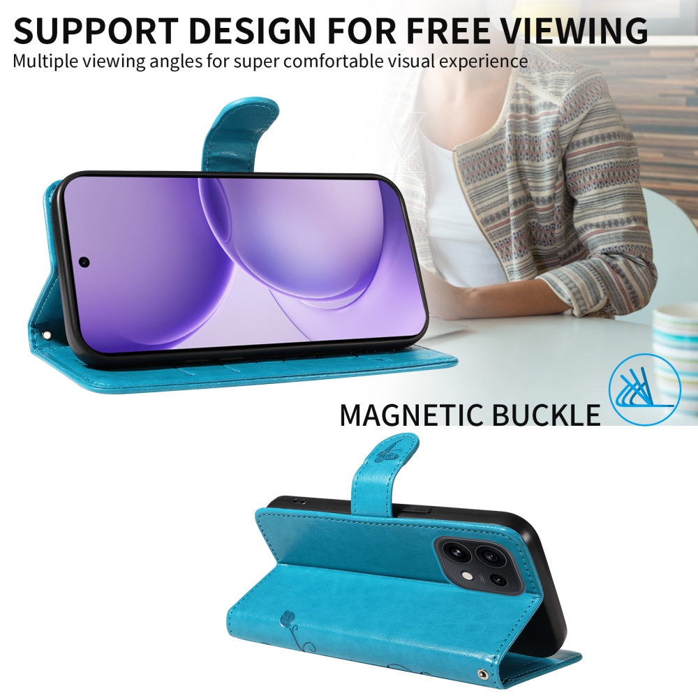 Flowery knížkové pouzdro na Oppo Reno 16 Pro 5G/Oppo Reno 16 5G - modré