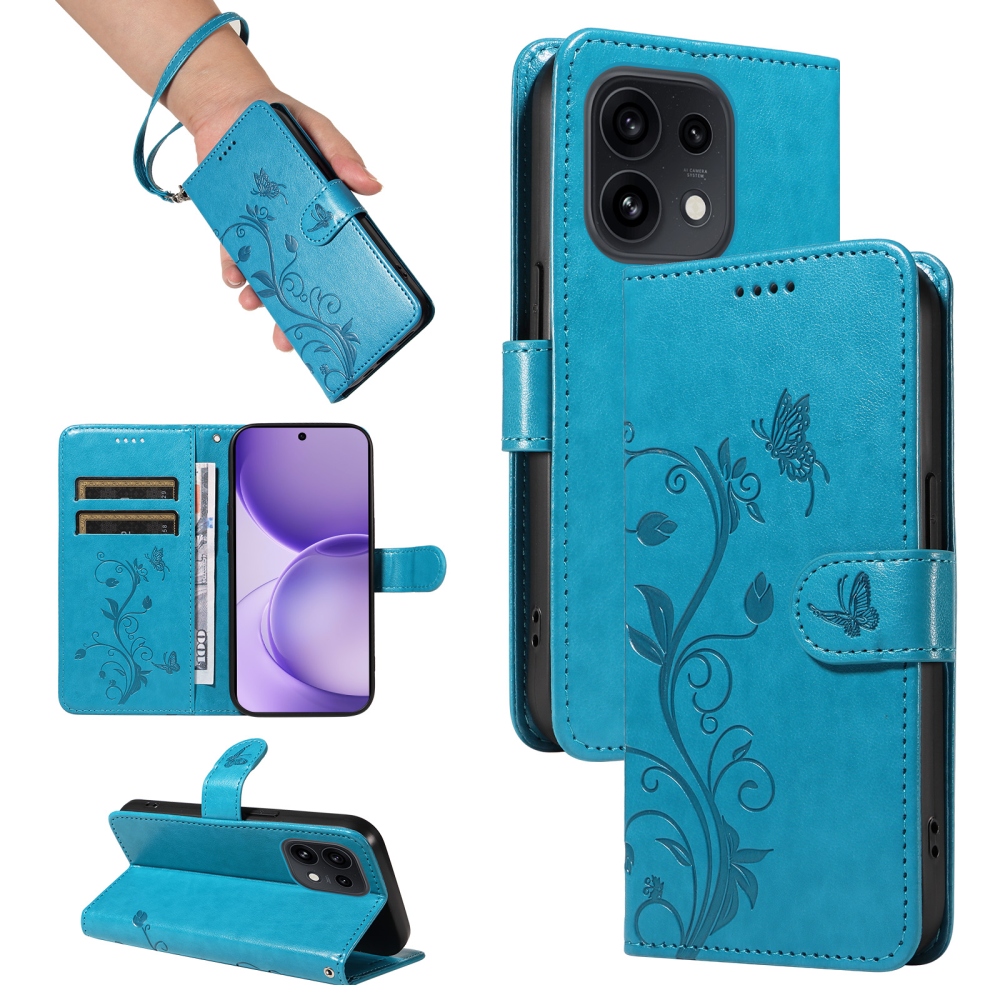 Flowery knížkové pouzdro na Oppo Reno 16 Pro 5G/Oppo Reno 16 5G - modré