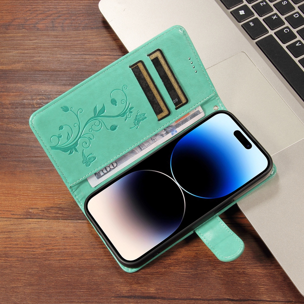 Flowery knížkové pouzdro na Oppo Reno 16 Pro 5G/Oppo Reno 16 5G - modrozelené