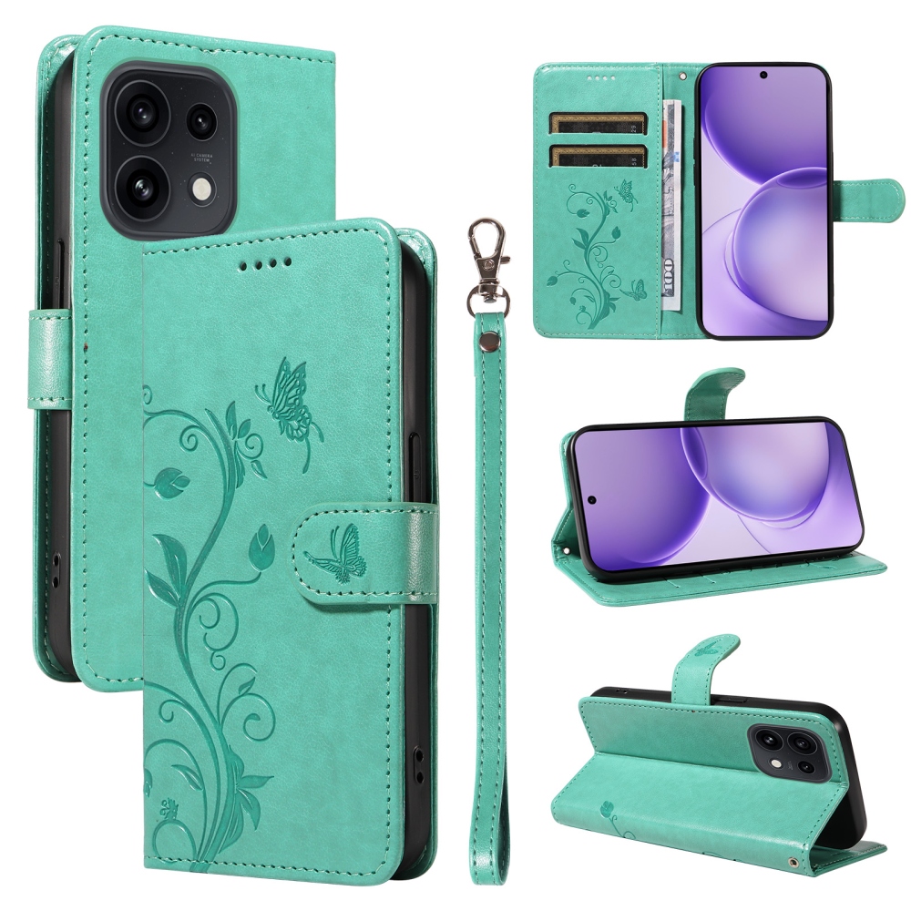 Flowery knížkové pouzdro na Oppo Reno 16 Pro 5G/Oppo Reno 16 5G - modrozelené