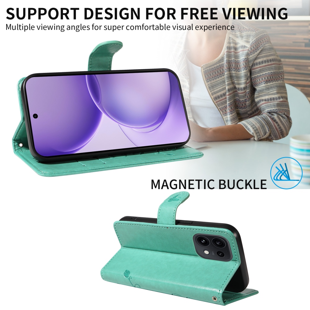 Flowery knížkové pouzdro na Oppo Reno 16 Pro 5G/Oppo Reno 16 5G - modrozelené