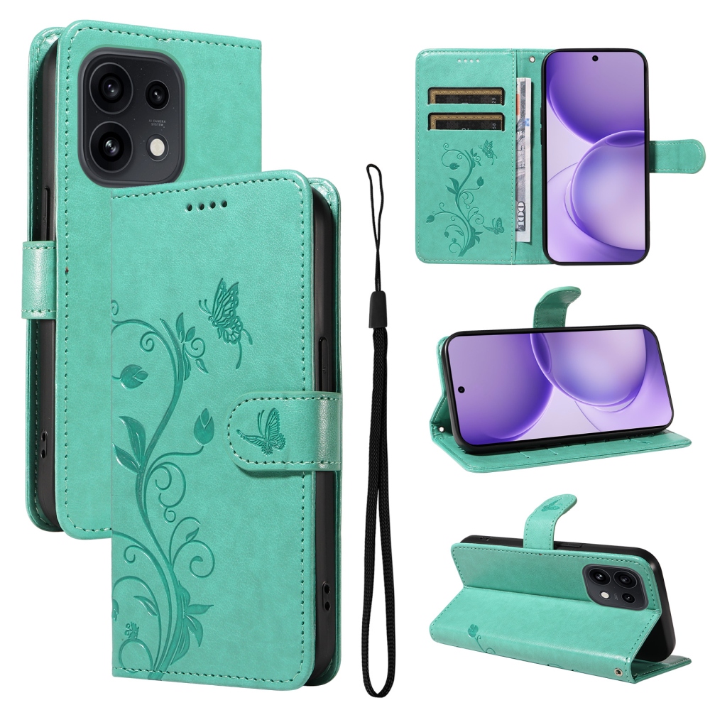 Flowery knížkové pouzdro na Oppo Reno 16 Pro 5G/Oppo Reno 16 5G - modrozelené