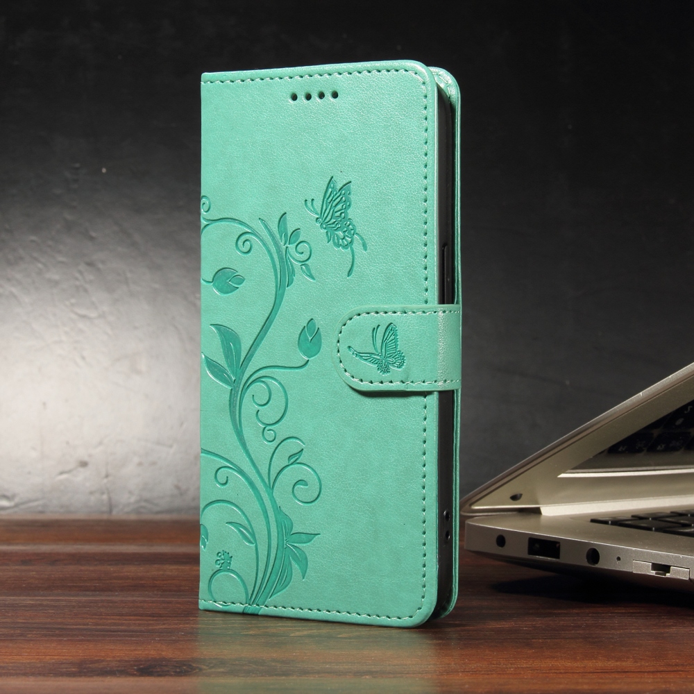 Flowery knížkové pouzdro na Oppo Reno 16 Pro 5G/Oppo Reno 16 5G - modrozelené
