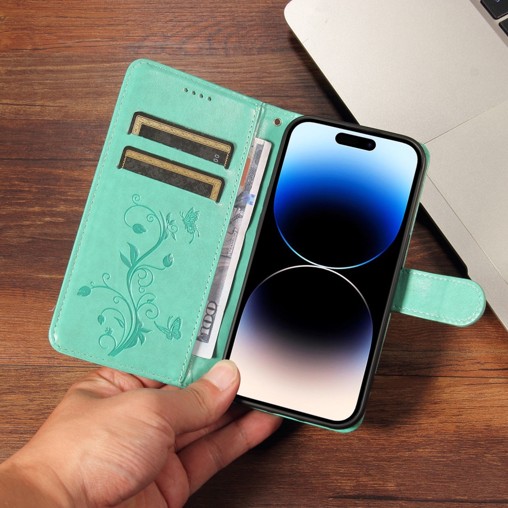 Flowery knížkové pouzdro na Oppo Reno 16 Pro 5G/Oppo Reno 16 5G - modrozelené