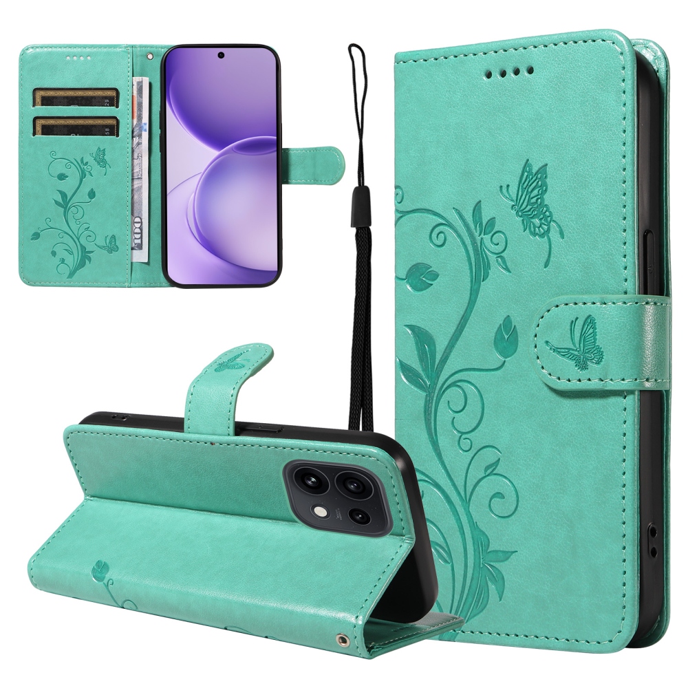 Flowery knížkové pouzdro na Oppo Reno 16 Pro 5G/Oppo Reno 16 5G - modrozelené