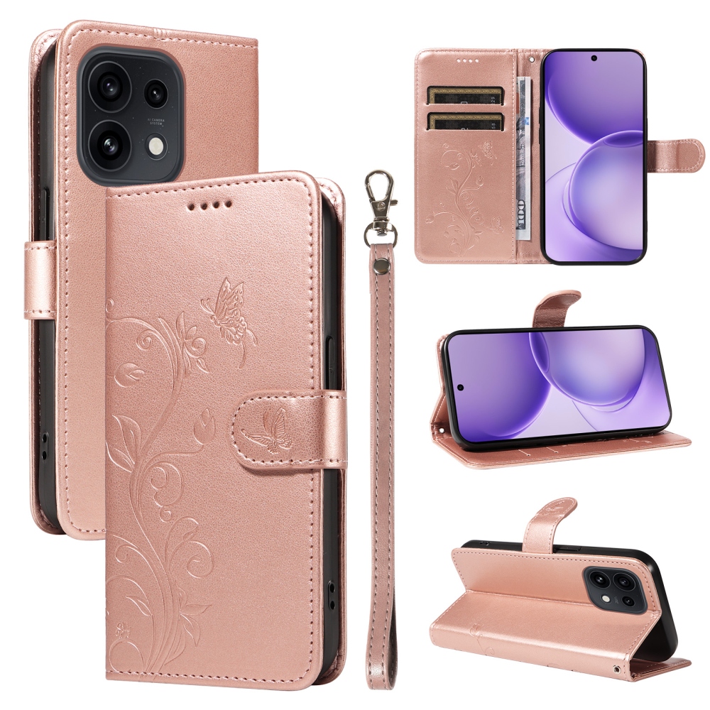 Flowery knížkové pouzdro na Oppo Reno 16 Pro 5G/Oppo Reno 16 5G - růžovozlaté